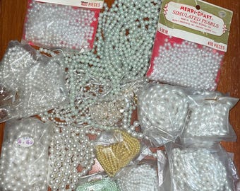 4500+ Pearls. Vintage Strands/Loose Pearls Destash. White Pearl Beads. Plastic Pearls. Vintage Pearl Strands. Bead Destash. Bulk Pearl Beads