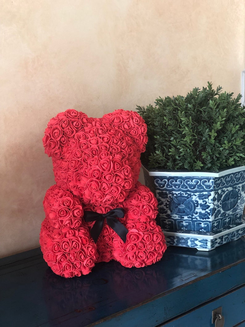 faux flower teddy bear
