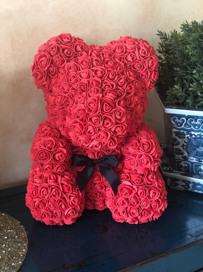 faux flower teddy bear