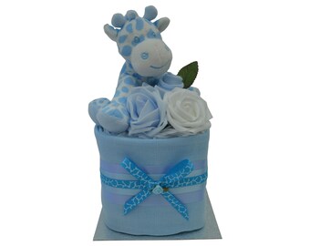 Mini Blue Bunny Baby Boys Square New Baby Nappy Cake Baby Shower Maternity Gift