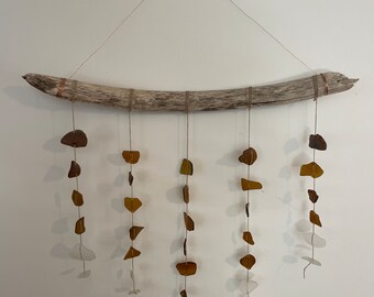Seaglass Mobile Windchime Wall Hanging Decor Beachy Boho