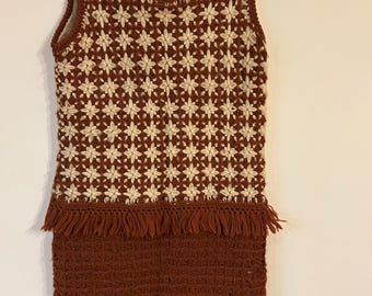 vintage 70’s mod hand knit dress fringe boho