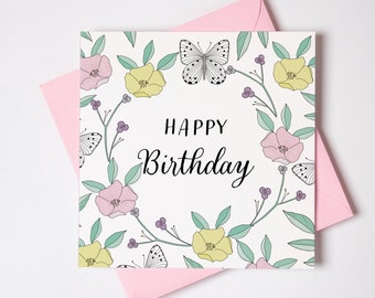 birthday cards for her, floral birthday card, flower card, birthday card for her, birthday card for friend, birthday card for sister, mum