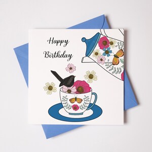 tea cup card, time for tea, cup of tea, happy birthday greeting card, birthday card for friend, afternoon tea, birthday card for her, card image 2