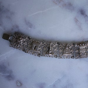 Free US Shipping! Vintage 1940s Paris Souvenir Bracelet Silver Eiffel Tower Notre Dame Filigree
