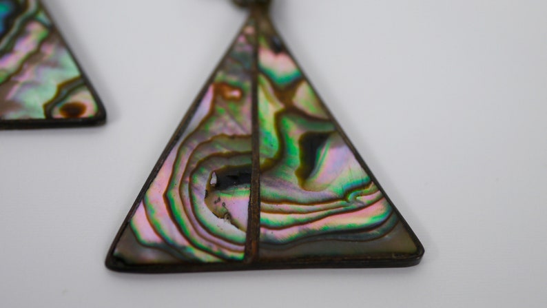 Free US Shipping Vintage Screw Back Earrings Abalone Triangle Sterling Silver Alpaca Mexico
