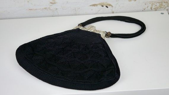 Free US Shipping! Vintage 1940s Black Crochet Pur… - image 1