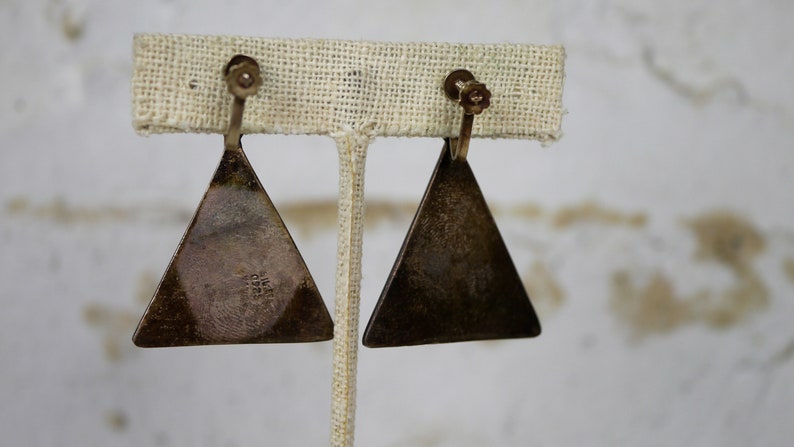 Free US Shipping Vintage Screw Back Earrings Abalone Triangle Sterling Silver Alpaca Mexico