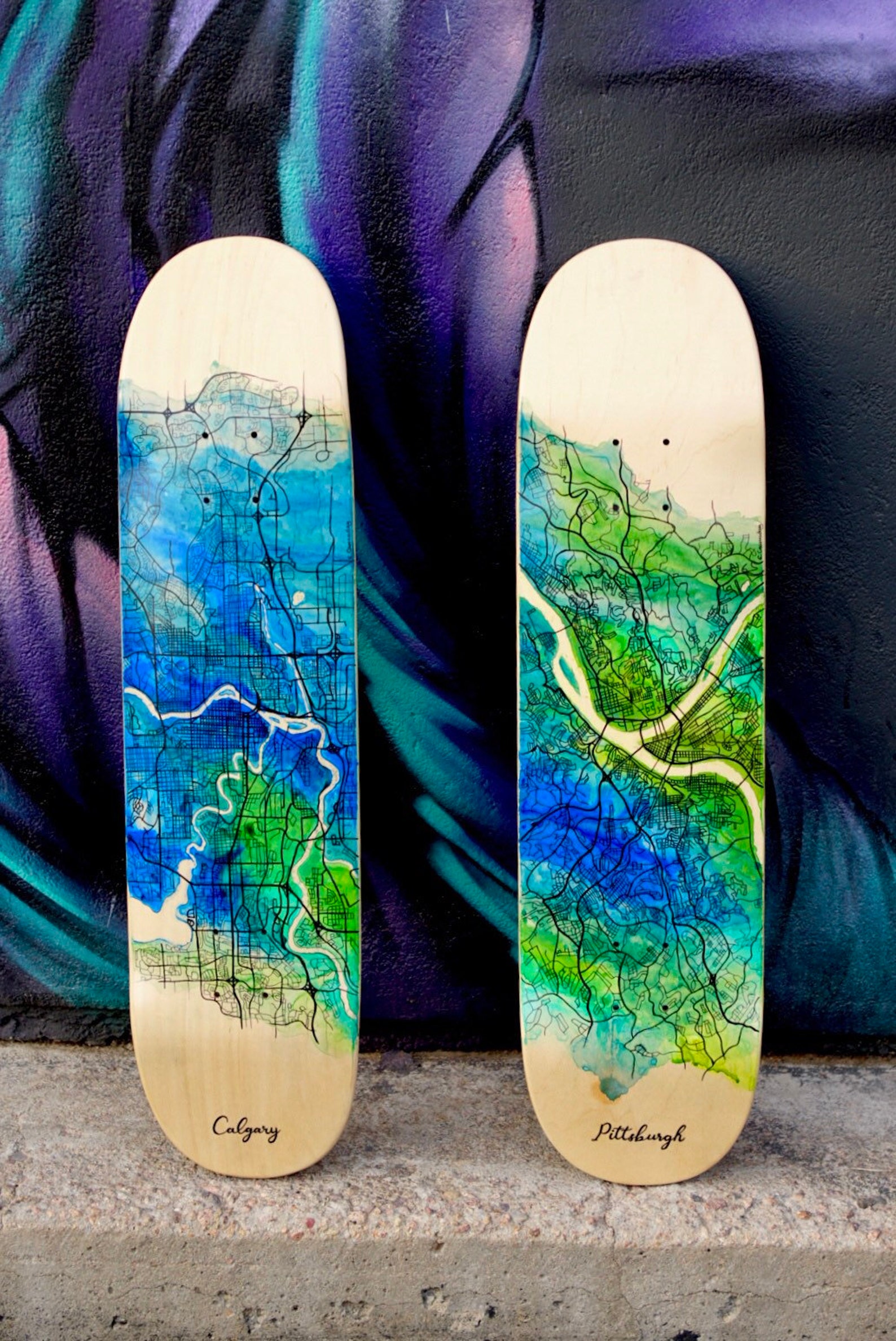 Custom Painted City Map Skateboard Deck Choose Your City and Etsy