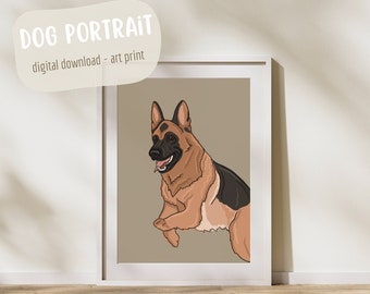 Dog Portrait Digital Art | Dog Breed Digital Art Print | Pet Artwork | Pet Portrait | German Shepherd