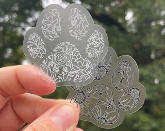 Floral Paw Print Sticker: Clear Waterproof Sticker