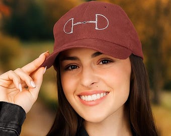 Embroidered Snaffle Bit Corduroy Hat | Equestrian Hat for Women | Vintage Horse Riding Cap