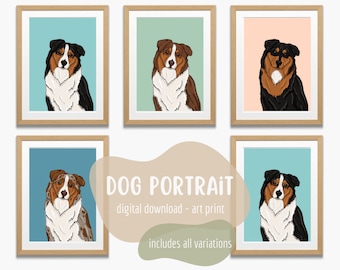 Dog Portrait Digital Art | Dog Breed Digital Art Print | Pet Artwork | Pet Portrait | Australian Shepherd