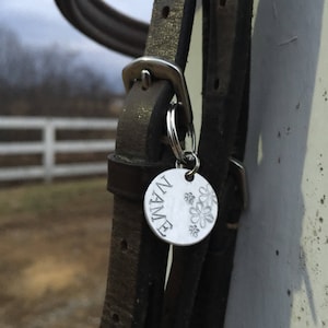 Custom Hand Stamped Bridle Charm &quot;Flower Child&quot; | Bridle Charm | Bridle Tag | Dog Tag