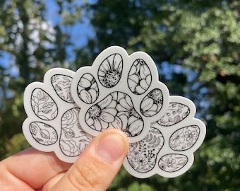 Floral Paw Print Sticker: Waterproof Vinyl Dog Lover Gift 3-pack