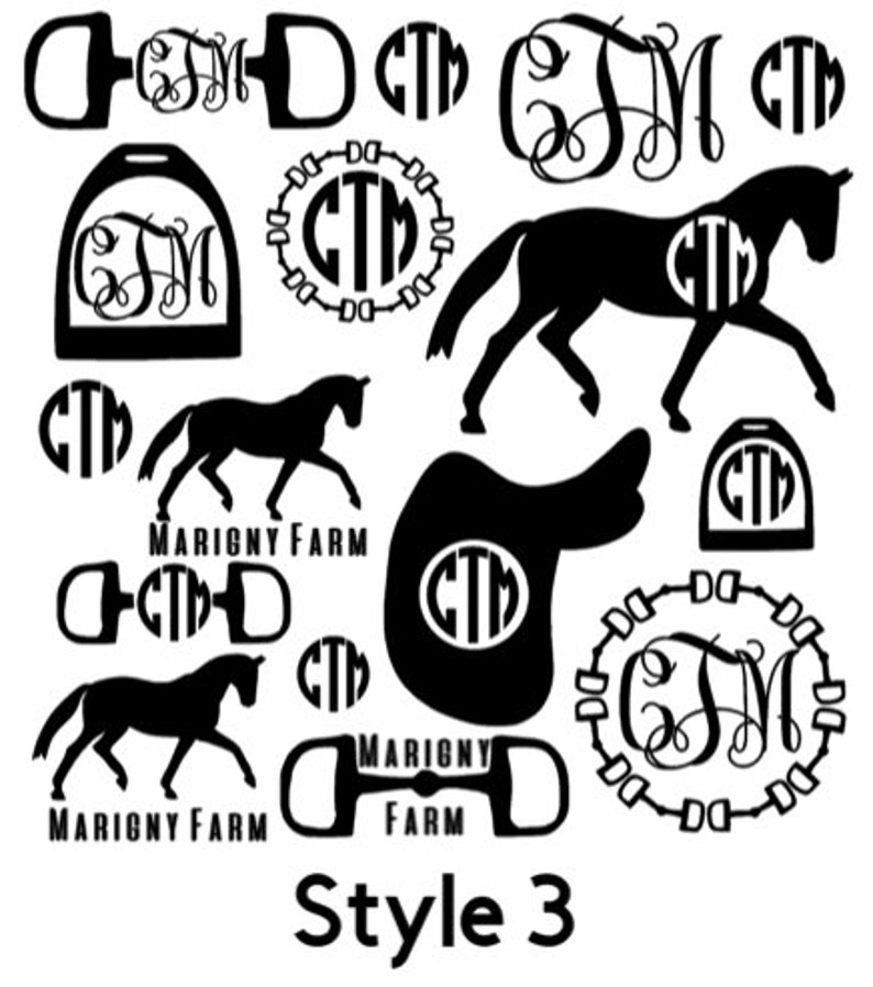 Equestrian Themed Vinyl Decal Monogram Variety Sheet many Etsy