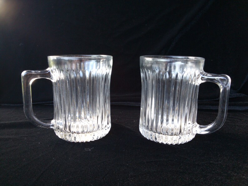 Vintage Clear Ribbed Glass Coffee Mugs KIG Indonesia with