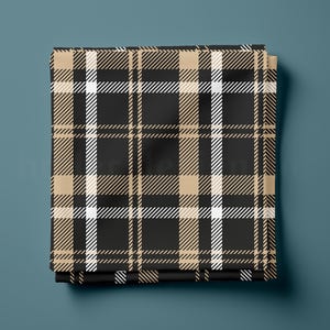 Charleston Plaid Pattern: Classic Black and Beige Textured Twill Weave (Digital Paper, 12x12, JPG)