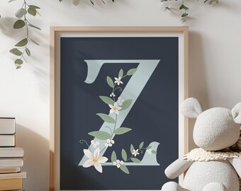 Floral Letter Z Print: Monogram Nursery Decor (Digital Download)