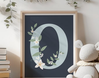 Floral Letter O Nursery Print: Monogram Initial Art (Digital Download)