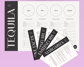 Tequila Tasting Kit: Placemats & Recipe Cards (Digital Download), Cinco de Mayo Party, Bachelorette Party
