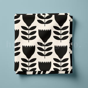 Scandi Style Flowers, Seamless Pattern, Trending Repeat Pattern, Scandinavian Folk Art Pattern, Black White Pattern, Digital Scrapbook Paper