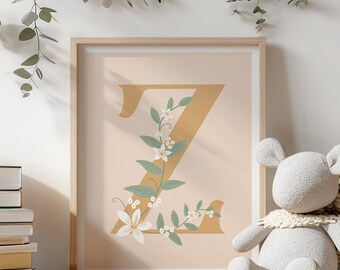 Floral Letter Z Print: Monogram Nursery Decor (Digital Download)