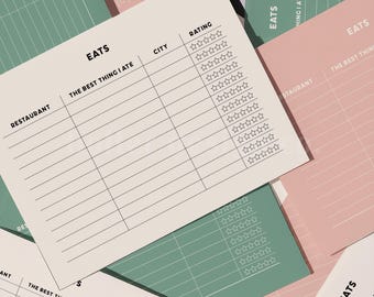 Printable Dining Journal for Foodies: Where I've Eaten, Restaurant Log, Travel Journal (PDF, Instant Download, 5x7-Inch Cards)