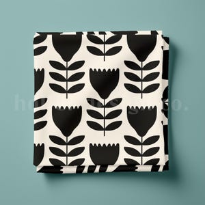 Scandi Style Flowers, Seamless Pattern, Trending Repeat Pattern, Scandinavian Folk Art Pattern, Black White Pattern, Digital Scrapbook Paper