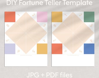 Set of 2 Customizable Paper Fortune Tellers, Retro Kids' Game, Printable Kids' Party Favours