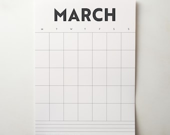 Simple Black and White Wall Calendar: Modern Printable Planner (DIN A3 Digital Download)