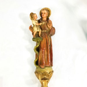 Antique St. Anthony of Padua and Baby Jesus, Plaster Chalkware Candle Holder, Wall Sculpture