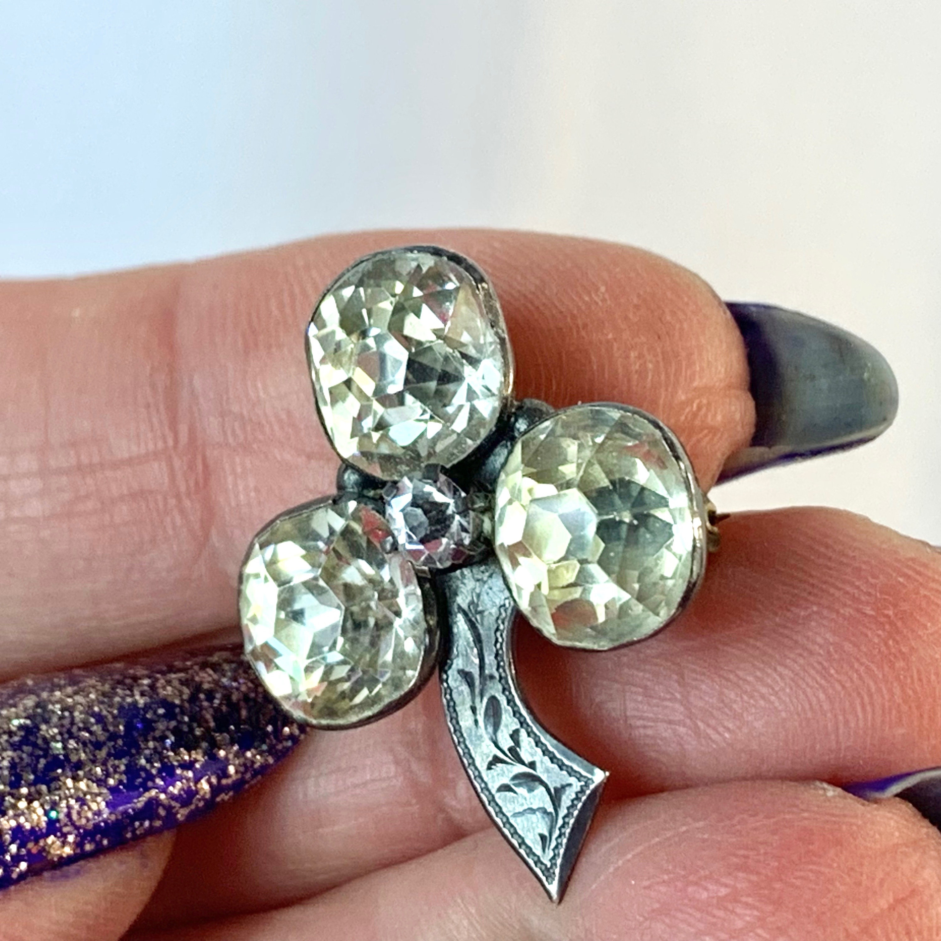 Antique Georgian Paste Rhinestone Irish Shamrock Brooch - Etsy