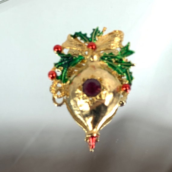 Christmas Ornament Brooch Enamel and Rhinestone R… - image 2