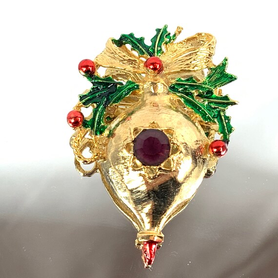 Christmas Ornament Brooch Enamel and Rhinestone R… - image 6