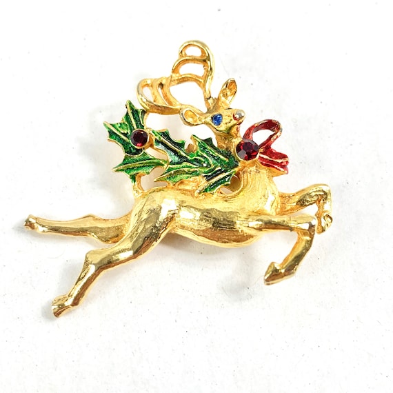 Rudolph Reindeer Golden Christmas Brooch Rare Beauty Vintage