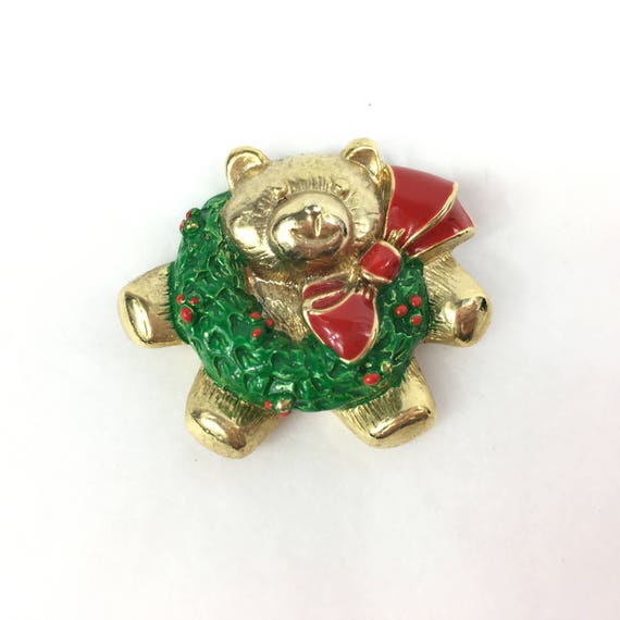Christmas Teddy Bear with Wreath, Rare Beauty Vintage
