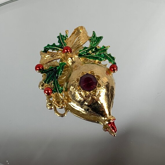 Christmas Ornament Brooch Enamel and Rhinestone R… - image 9