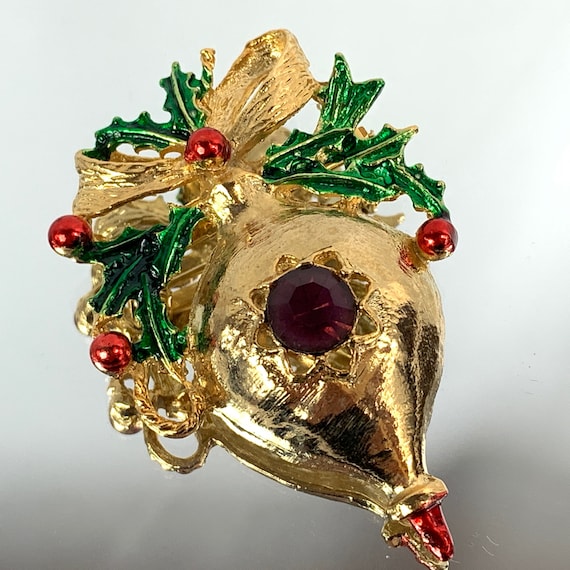 Christmas Ornament Brooch Enamel and Rhinestone R… - image 3