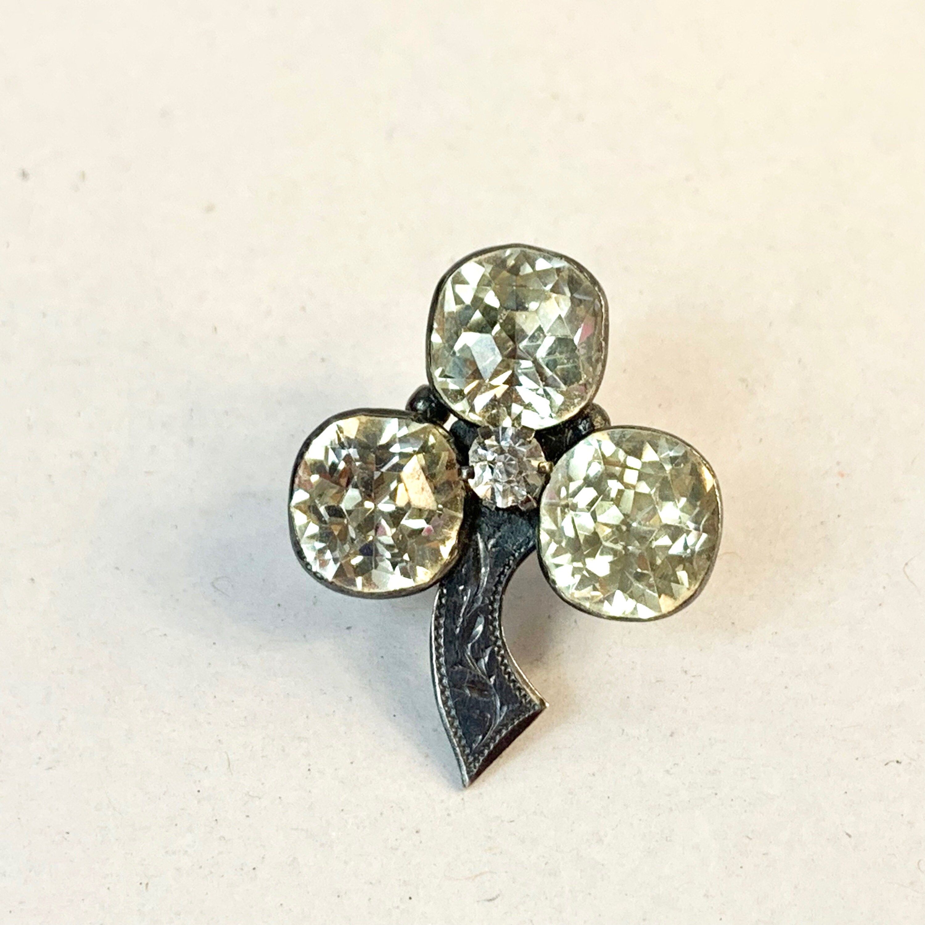 Antique Georgian Paste Rhinestone Irish Shamrock Brooch - Etsy
