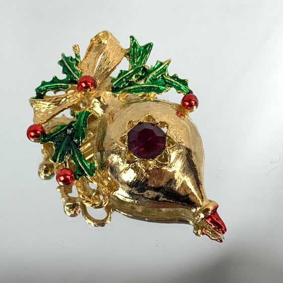 Christmas Ornament Brooch Enamel and Rhinestone R… - image 1