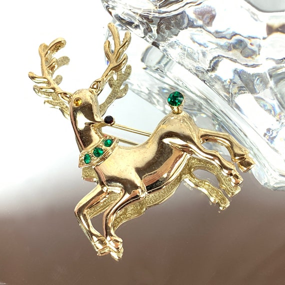 Rudolph Reindeer Golden Christmas Brooch Rare Beauty Vintage