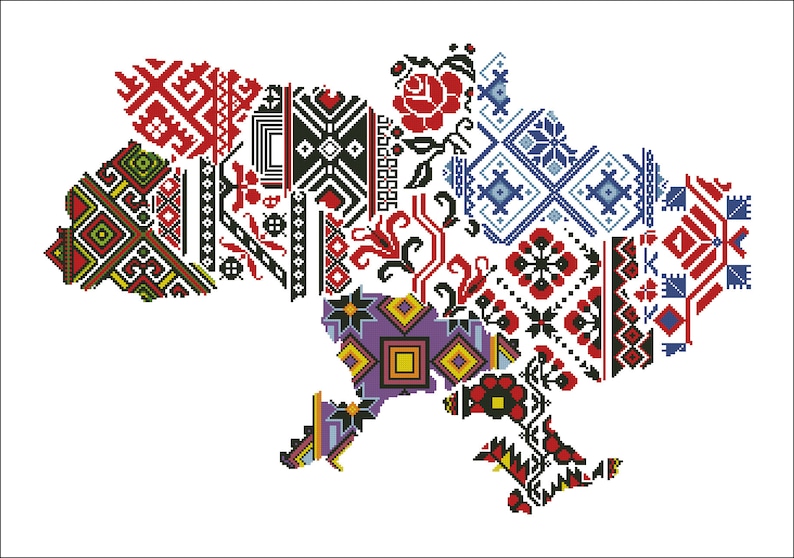 Cross stitch pattern, pdf pattern, counted cross stitch chart, needlecraft printable pattern, cross stitch design, Ukraine map image 1
