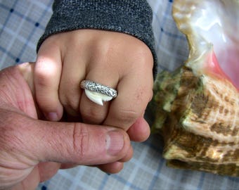 Tiger Shark Tooth Ring,  electrum 7k, US size 7.75