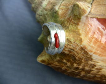 Beautiful Italian red coral open ring on .9999 pure silver