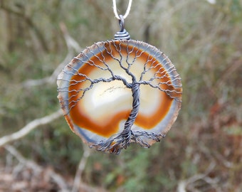 100/% recycled copper Brazilian agate with tree of life suncatcher