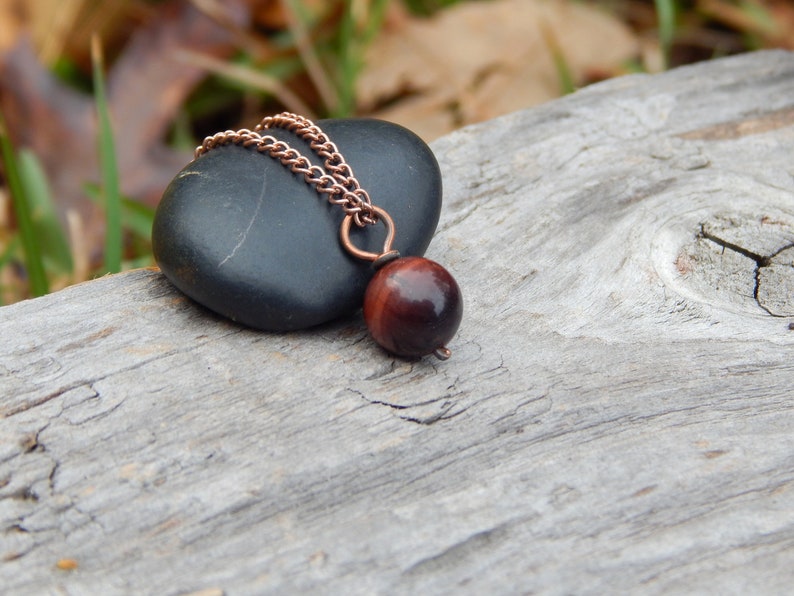 wire wrapped pendant gemstone jewelry dainty pendant minimalist pendant unique gift under 10 ready to ship Red tiger eye necklace