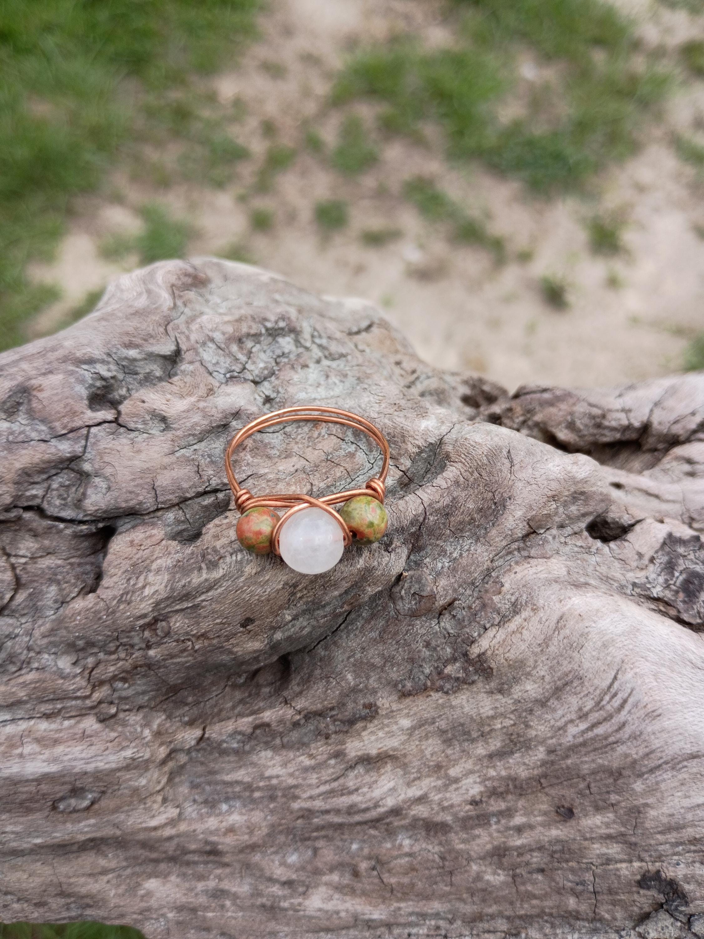 Unakite and rose quartz wire wrapped ring size 11.5  - Thumbnail 2