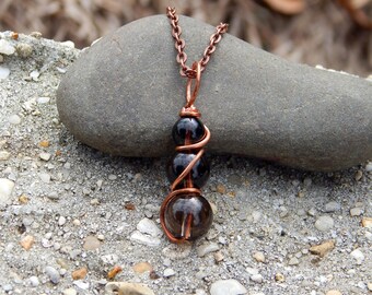 Smoky quartz pendant, copper wire wrap, boho pendant, layering necklace, ready to ship gift under 20, simple pendant, wire wrapped pendant