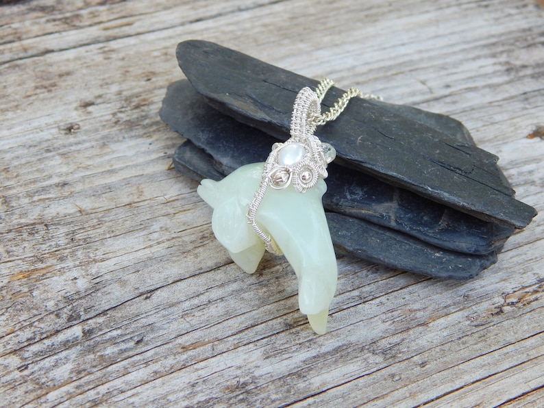 sea life jewelry jade pendant ocean lover gift wire wrapped pendant silver wire wrap Sterling silver dolphin necklace gemstone dolphin